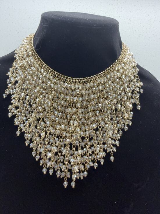 Zara Jewelry - Zara Gold Tone Crystal Beaded Fringe Bib Statement Necklace 16”